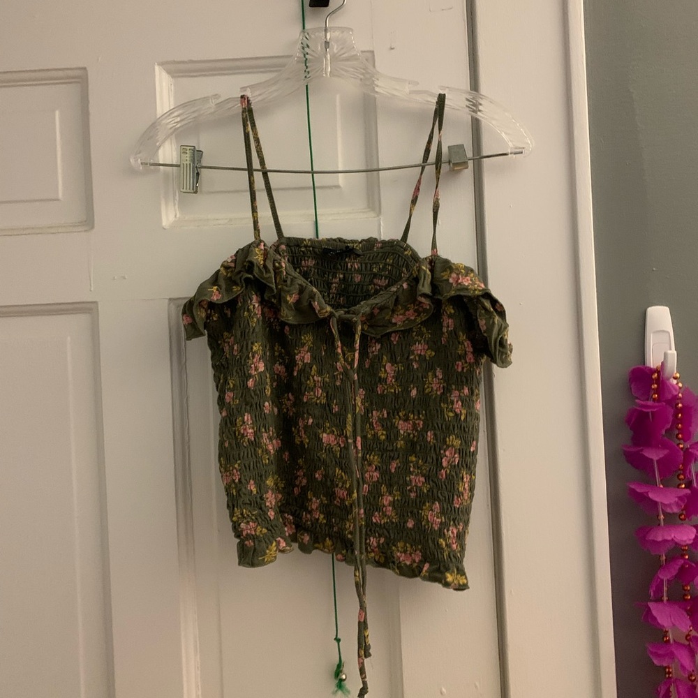 Green Floral Crop tank